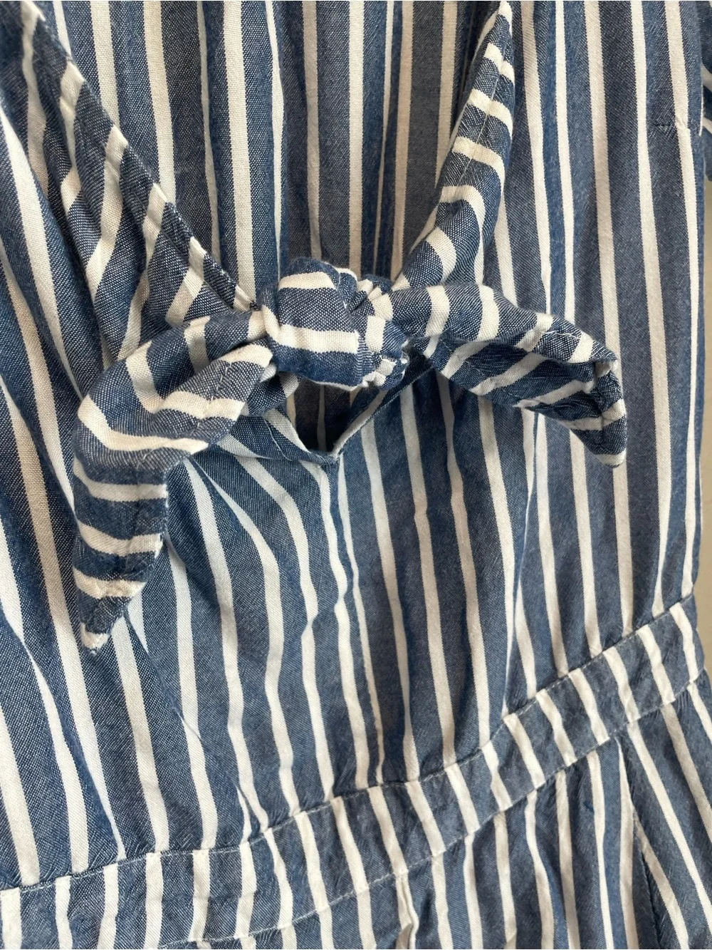 Hollister Navy & White Vertical Stripe one piece Romper with Front Tie small